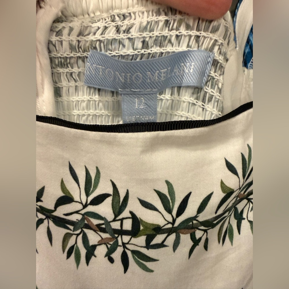Antonio Melani x Jen Sumko Blue Shell Green Floral Cottage Core Dress Size 12 - Picture 5 of 7